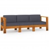 3-Seater Garden Sofa with Dark Grey Cushions Acacia Wood