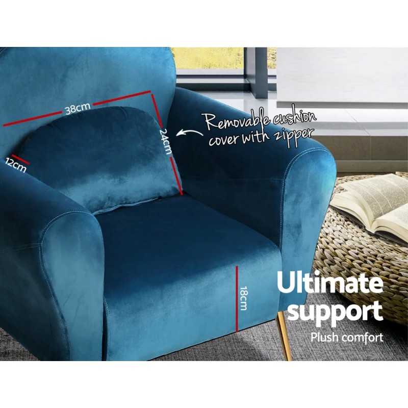 Artiss Armchair Lounge Chair Accent Chairs Armchairs Sofa Navy Velvet Cushion Artiss Armchair Lounge Chair Accent Chairs Armchairs Sofa Navy Velvet Cushion