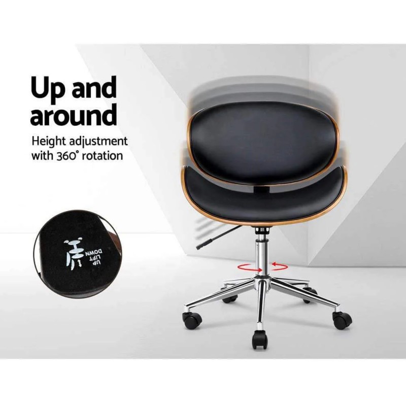 Artiss Wooden Office Chair Leather Seat Black Artiss Wooden Office Chair Leather Seat Black