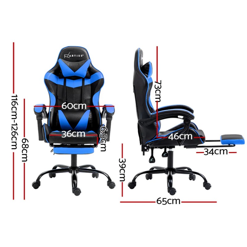 Artiss Gaming Office Chair Recliner Footrest Blue Artiss Gaming Office Chair Recliner Footrest Blue