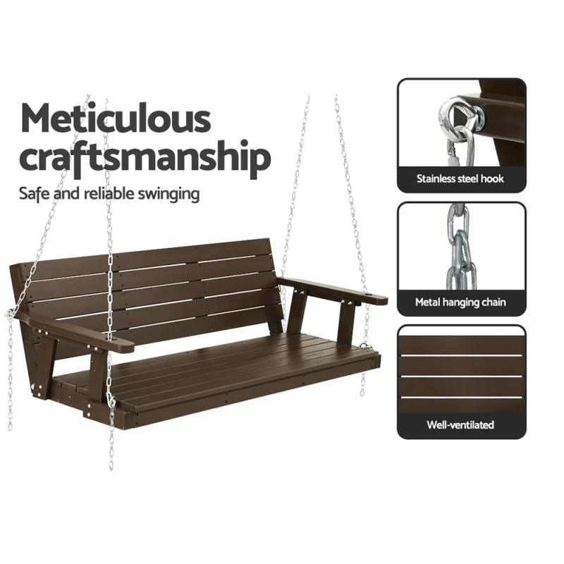 Gardeon Porch Swing Chair with Chain Outdoor Furniture 3 Seater Bench Wooden Brown Gardeon Porch Swing Chair with Chain Outdoor Furniture 3 Seater Bench Wooden Brown
