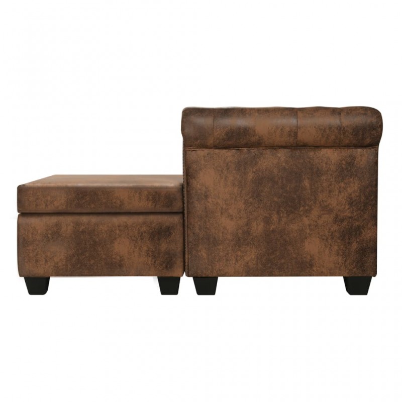 L-shaped Chesterfield Sofa Artificial Suede Leather Brown L-shaped Chesterfield Sofa Artificial Suede Leather Brown