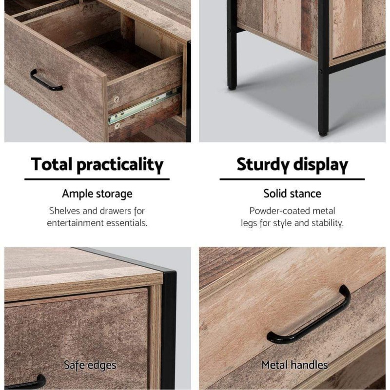 Industrial TV Stand Storage Cabinet Rustic Wooden 120cm Industrial TV Stand Storage Cabinet Rustic Wooden 120cm