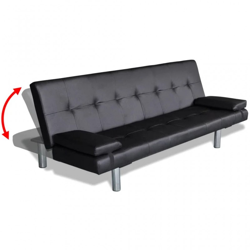 Sofa Bed with Two Pillows Artificial Leather Adjustable Black Sofa Bed with Two Pillows Artificial Leather Adjustable Black