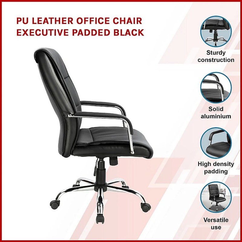 PU Leather Office Chair Executive Padded Black PU Leather Office Chair Executive Padded Black