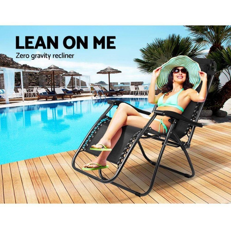 Gardeon Zero Gravity Chair Folding Outdoor Recliner Adjustable Sun Lounge Camping Black Gardeon Zero Gravity Chair Folding Outdoor Recliner Adjustable Sun Lounge Camping Black