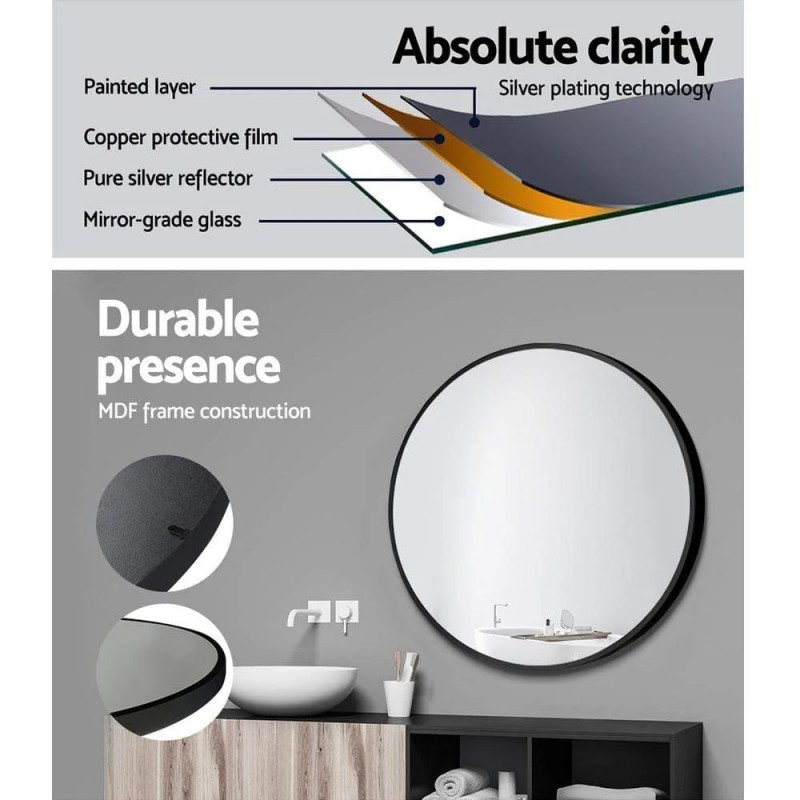 Embellir Wall Mirror Makeup 50cm Home Decor Framed Mirrors Bathroom Round Black Embellir Wall Mirror Makeup 50cm Home Decor Framed Mirrors Bathroom Round Black