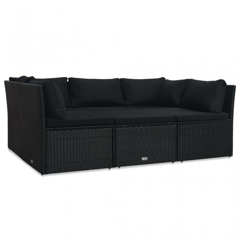 4 Piece Garden Lounge Set with Cushions Poly Rattan Black 4 Piece Garden Lounge Set with Cushions Poly Rattan Black