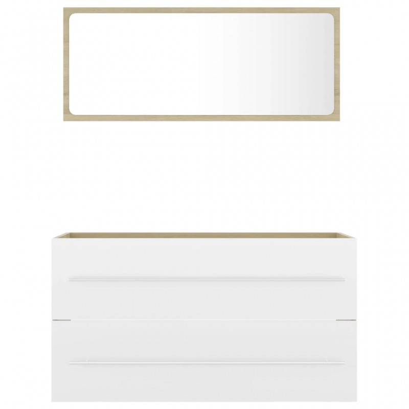 2 Piece Bathroom Furniture Set White and Sonoma Oak Engineered Wood 2 Piece Bathroom Furniture Set White and Sonoma Oak Engineered Wood