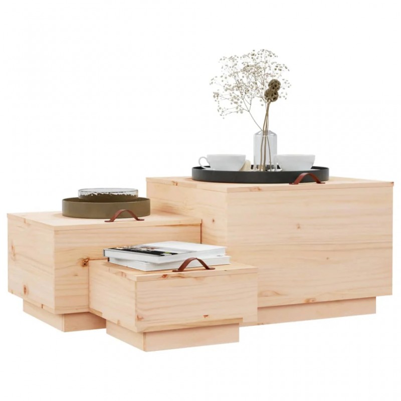 Storage Boxes with Lids 3 pcs Solid Wood Pine Storage Boxes with Lids 3 pcs Solid Wood Pine