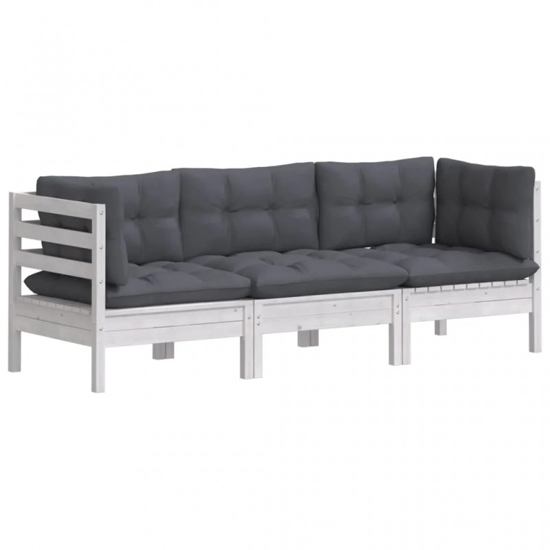 3-Seater Garden Sofa with Anthracite Cushions Solid Pinewood 3-Seater Garden Sofa with Anthracite Cushions Solid Pinewood