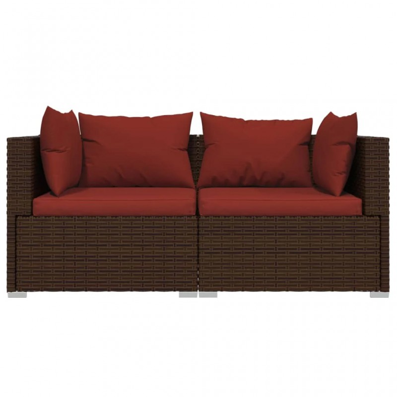 2-Seater Sofa with Cushions Brown Poly Rattan 2-Seater Sofa with Cushions Brown Poly Rattan