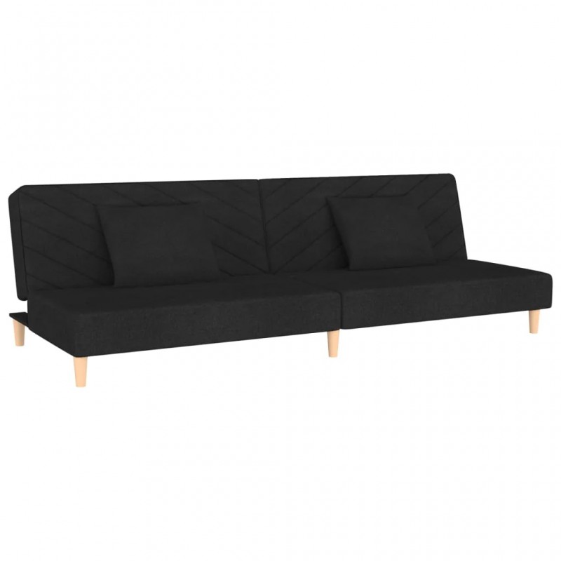 2-Seater Sofa Bed with Two Pillows Black Fabric 2-Seater Sofa Bed with Two Pillows Black Fabric