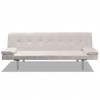 Sofa Bed with Two Pillows Artificial Leather Adjustable Cream White