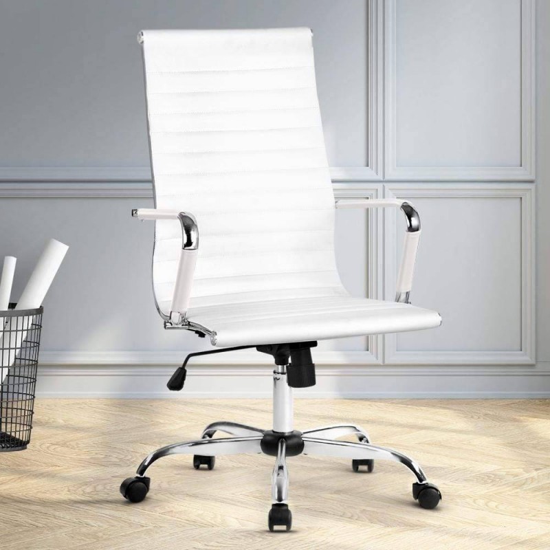 Artiss Office Chair Conference Chairs PU Leather High Back White Artiss Office Chair Conference Chairs PU Leather High Back White