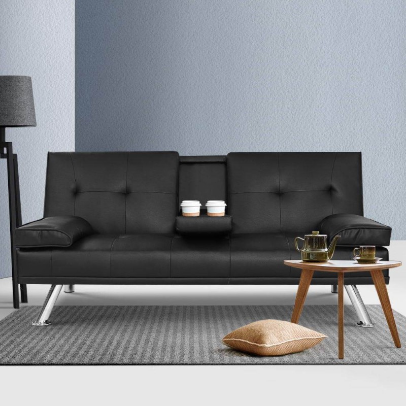 Artiss Sofa Bed 168CM Black PU Leather Artiss Sofa Bed 168CM Black PU Leather