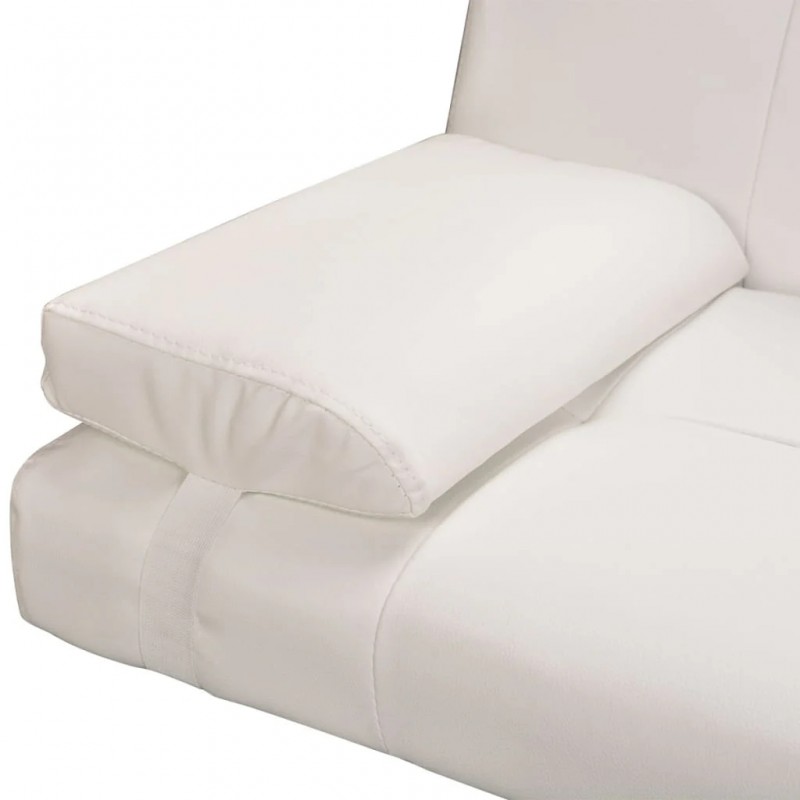 Sofa Bed with Two Pillows Artificial Leather Adjustable Cream White Sofa Bed with Two Pillows Artificial Leather Adjustable Cream White