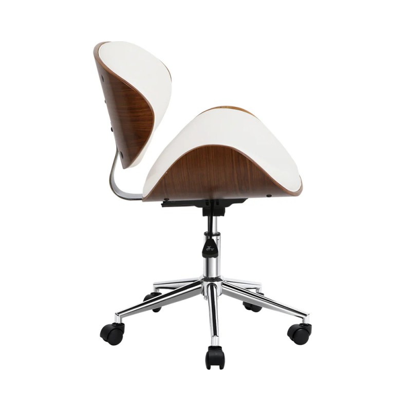 Artiss Wooden Office Chair Leather Seat White Artiss Wooden Office Chair Leather Seat White