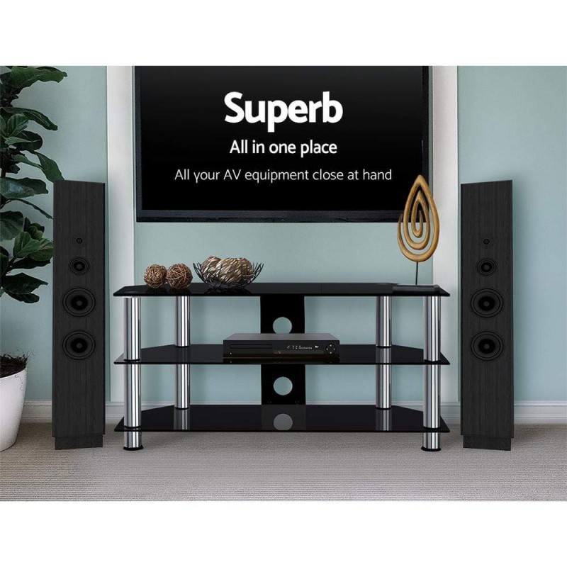 Artiss TV Stand 3 Tiers Storage Shelf Rack Tempered Glass Entertainment Unit Artiss TV Stand 3 Tiers Storage Shelf Rack Tempered Glass Entertainment Unit