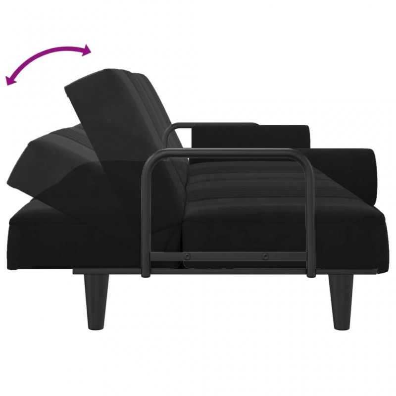 Sofa Bed with Armrests Black Velvet Sofa Bed with Armrests Black Velvet