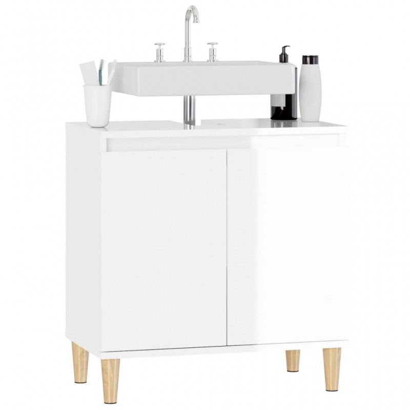 Sink Cabinet High Gloss White 58x33x60 cm Engineered Wood Sink Cabinet High Gloss White 58x33x60 cm Engineered Wood