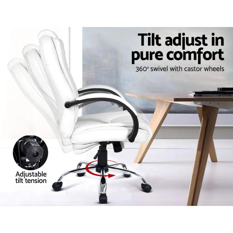 Artiss Executive Office Chair Leather Tilt White Artiss Executive Office Chair Leather Tilt White
