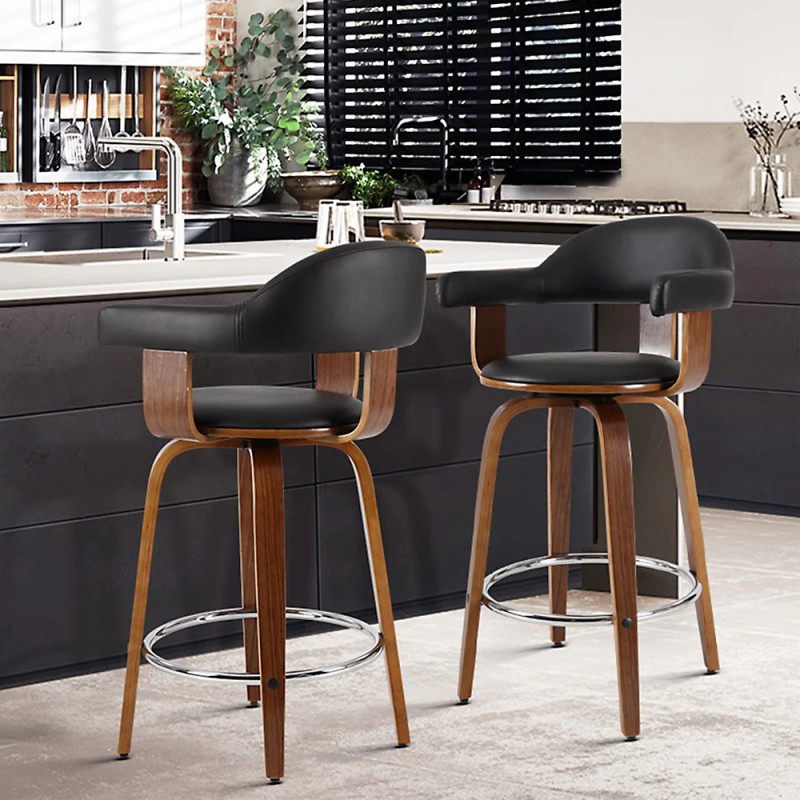 Artiss 2x Bar Stools Leather Seat Wooden Legs Artiss 2x Bar Stools Leather Seat Wooden Legs