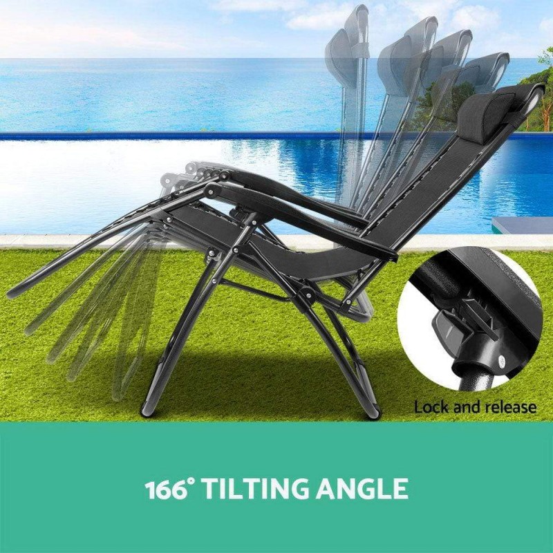 Gardeon 2PC Zero Gravity Chair Folding Outdoor Recliner Adjustable Sun Lounge Camping Black Gardeon 2PC Zero Gravity Chair Folding Outdoor Recliner Adjustable Sun Lounge Camping Black