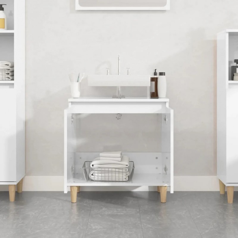 Sink Cabinet High Gloss White 58x33x60 cm Engineered Wood Sink Cabinet High Gloss White 58x33x60 cm Engineered Wood