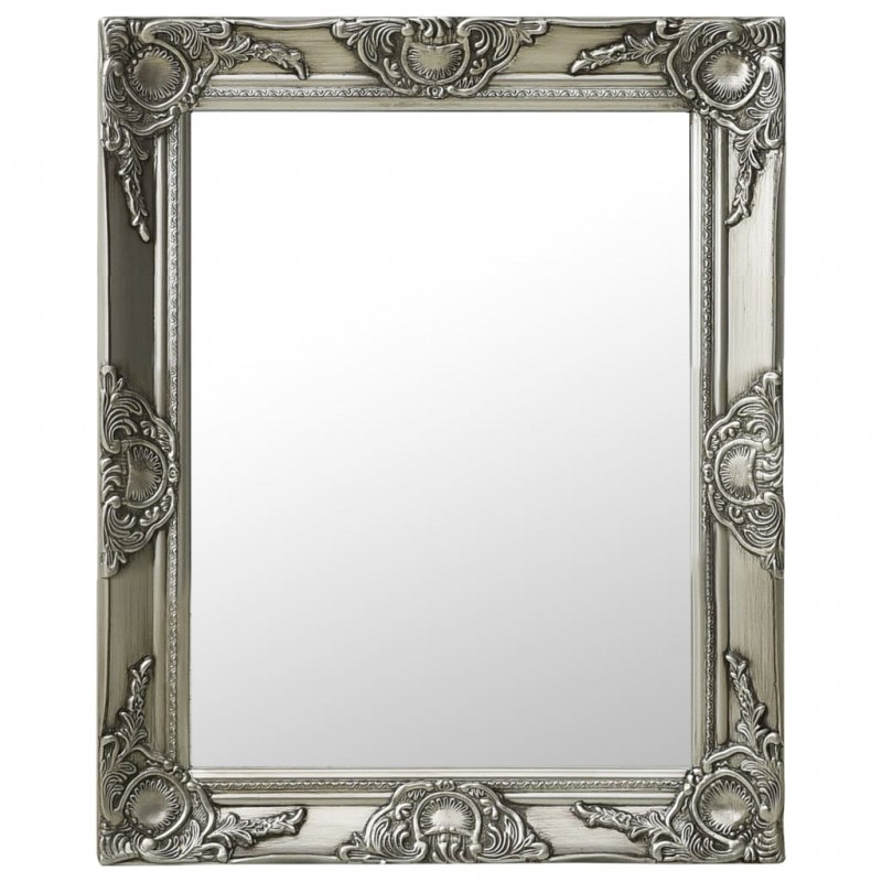 Wall Mirror Baroque Style 50x60 cm Silver Wall Mirror Baroque Style 50x60 cm Silver