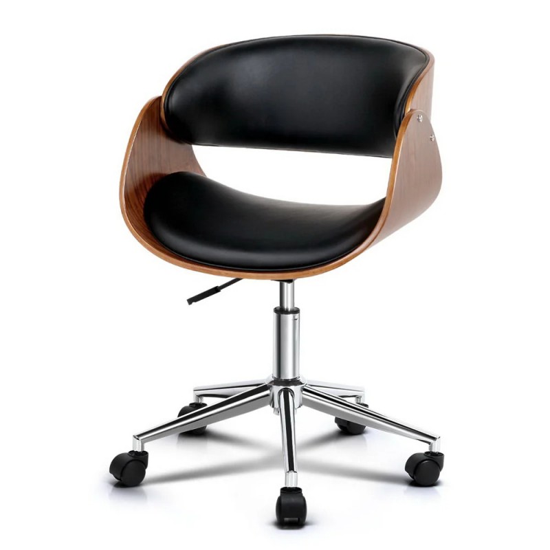 Artiss Wooden Office Chair Leather Seat Black