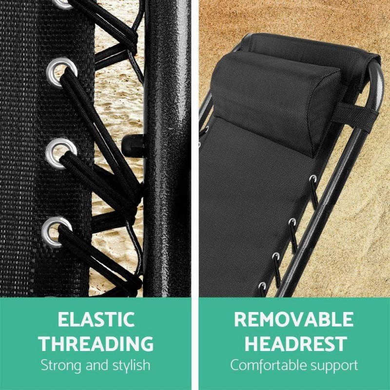 Gardeon 2PC Zero Gravity Chair Folding Outdoor Recliner Adjustable Sun Lounge Camping Black Gardeon 2PC Zero Gravity Chair Folding Outdoor Recliner Adjustable Sun Lounge Camping Black