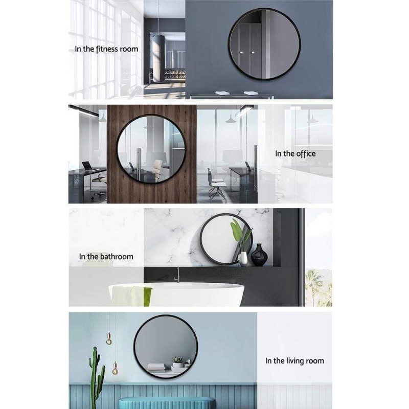 Embellir Wall Mirror Makeup 70cm Home Decor Framed Mirrors Bathroom Round Black Embellir Wall Mirror Makeup 70cm Home Decor Framed Mirrors Bathroom Round Black