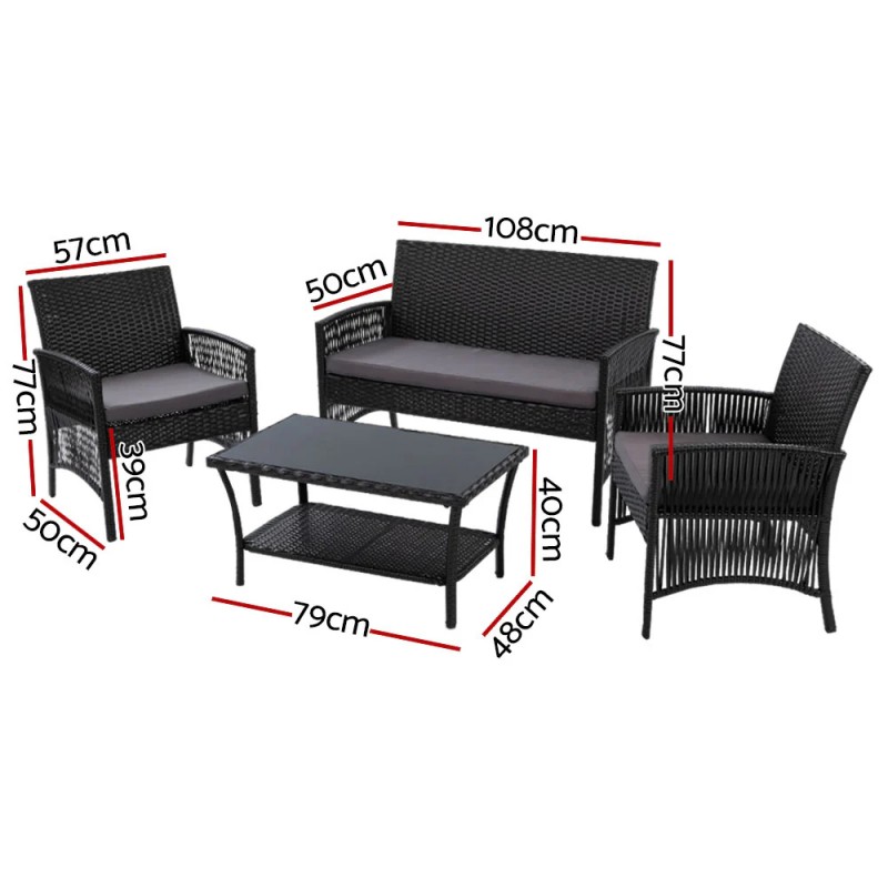 Gardeon 4PCS OutdoorSofa Set with Storage Cover Wicker Harp Chair Table Black Gardeon 4PCS OutdoorSofa Set with Storage Cover Wicker Harp Chair Table Black