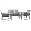 4 Piece Garden Lounge Set with Cushions Black Steel
