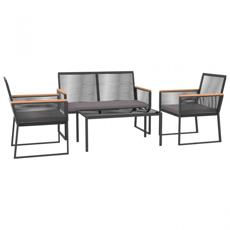 4 Piece Garden Lounge Set with Cushions Black Steel 4 Piece Garden Lounge Set with Cushions Black Steel