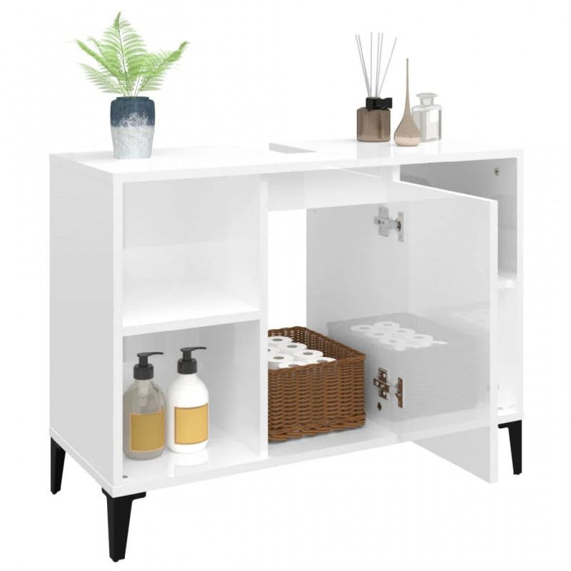 Sink Cabinet High Gloss White 80x33x60 cm Engineered Wood Sink Cabinet High Gloss White 80x33x60 cm Engineered Wood
