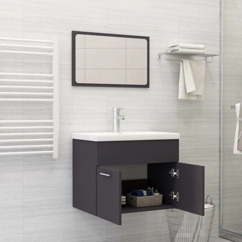 2 Piece Bathroom Furniture Set Grey Engineered Wood 2 Piece Bathroom Furniture Set Grey Engineered Wood