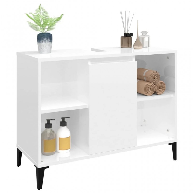 Sink Cabinet High Gloss White 80x33x60 cm Engineered Wood Sink Cabinet High Gloss White 80x33x60 cm Engineered Wood