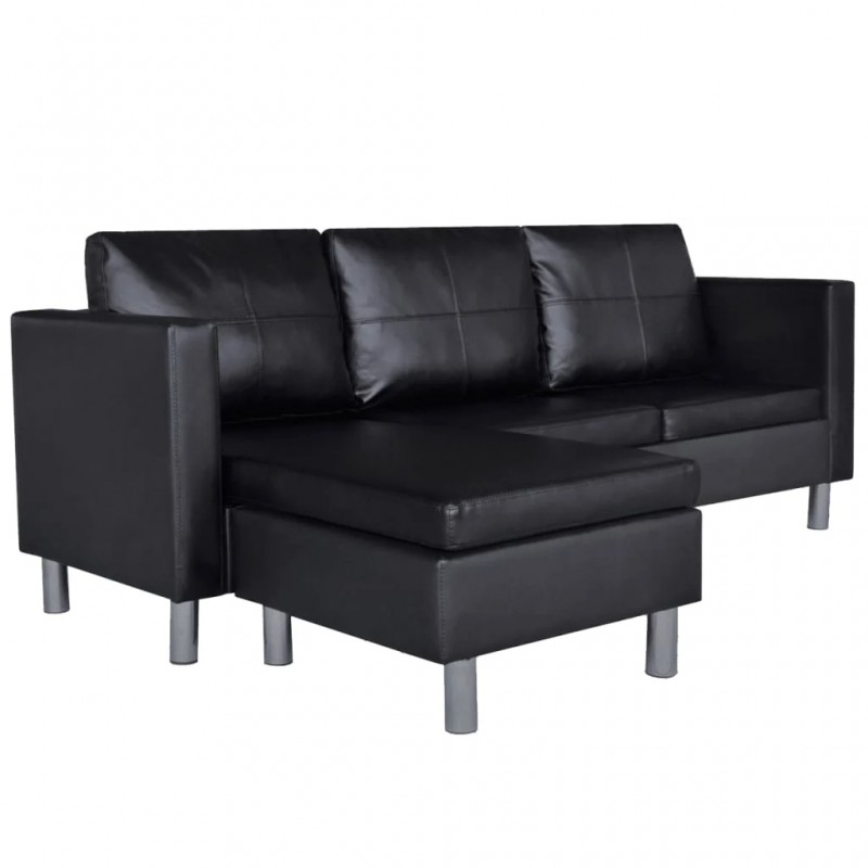 Sectional Sofa 3-Seater Artificial Leather Black Sectional Sofa 3-Seater Artificial Leather Black