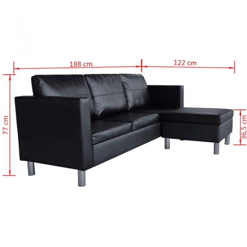 Sectional Sofa 3-Seater Artificial Leather Black Sectional Sofa 3-Seater Artificial Leather Black