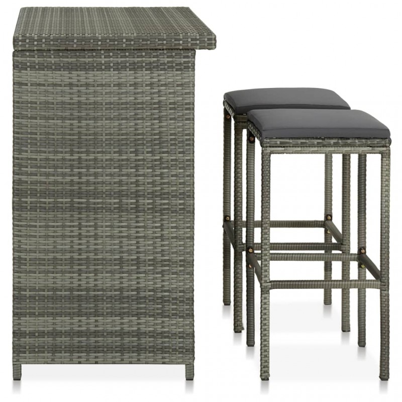3 Piece Bar Set Poly Rattan Grey 3 Piece Bar Set Poly Rattan Grey