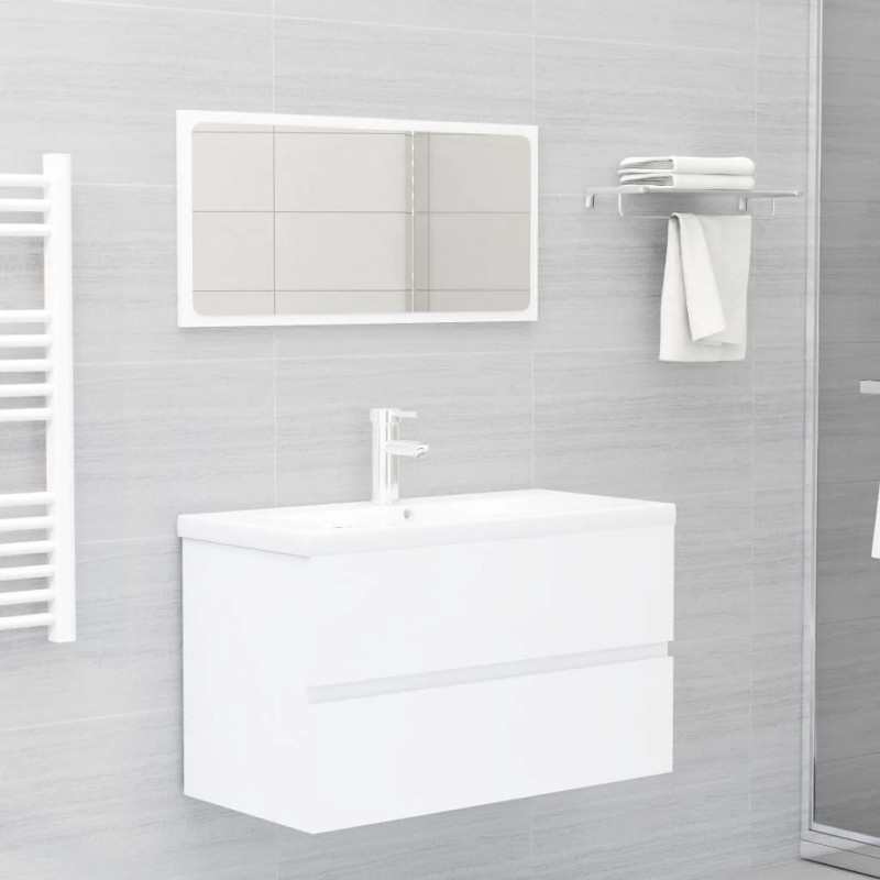 2 Piece Bathroom Furniture Set White Engineered Wood