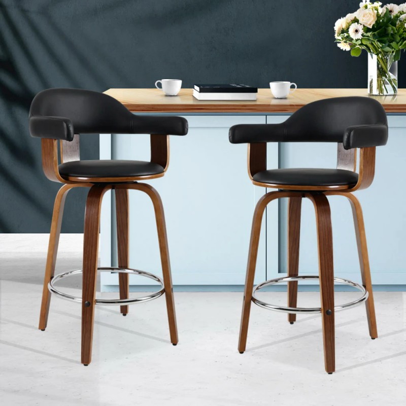 Artiss 2x Bar Stools Leather Seat Wooden Legs Artiss 2x Bar Stools Leather Seat Wooden Legs