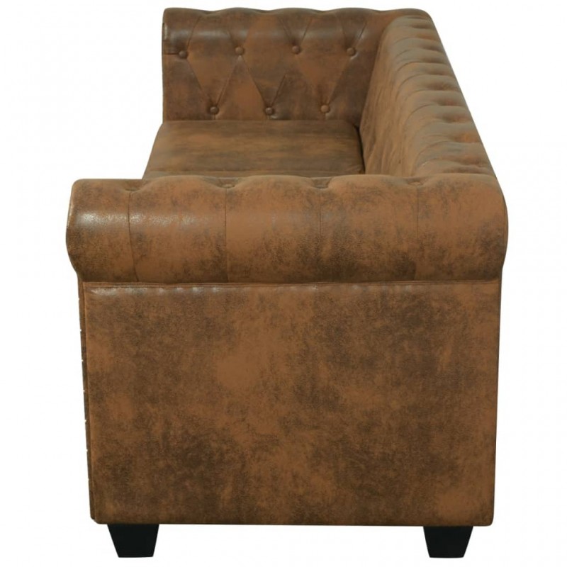 Chesterfield Sofa 3-Seater Artificial Leather Brown Chesterfield Sofa 3-Seater Artificial Leather Brown
