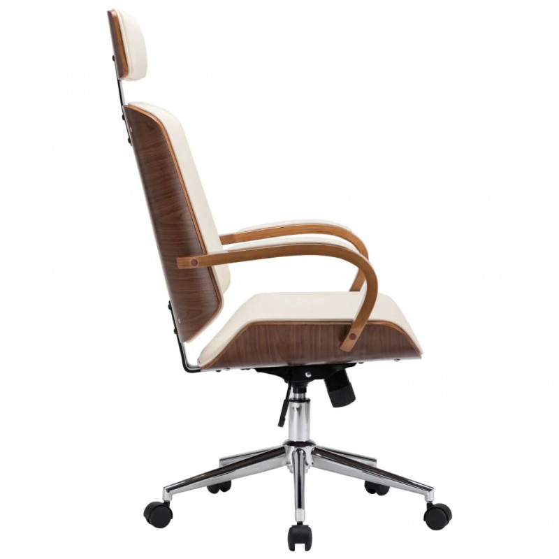 Swivel Office Chair with Headrest Cream Faux Leather and Bentwood Swivel Office Chair with Headrest Cream Faux Leather and Bentwood