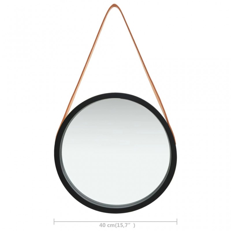 Wall Mirror with Strap 40 cm Black Wall Mirror with Strap 40 cm Black