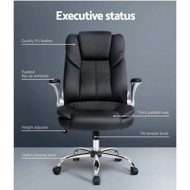 Artiss Executive Office Chair Leather Tilt Black Artiss Executive Office Chair Leather Tilt Black