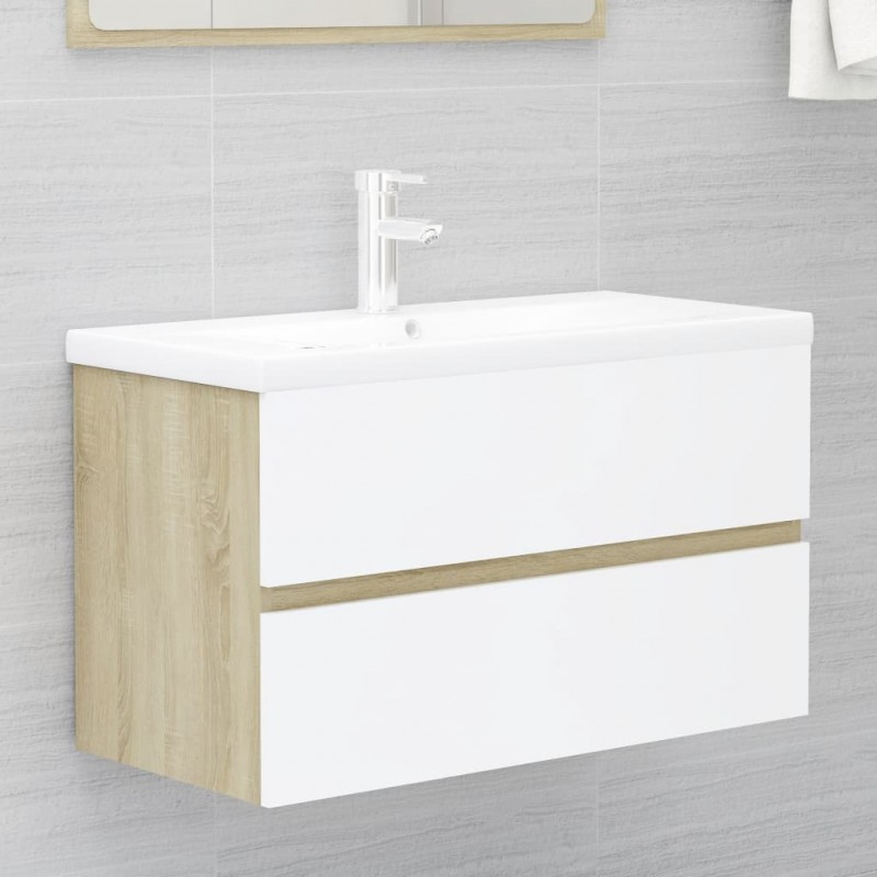 2 Piece Bathroom Furniture Set White and Sonoma Oak Engineered Wood 2 Piece Bathroom Furniture Set White and Sonoma Oak Engineered Wood