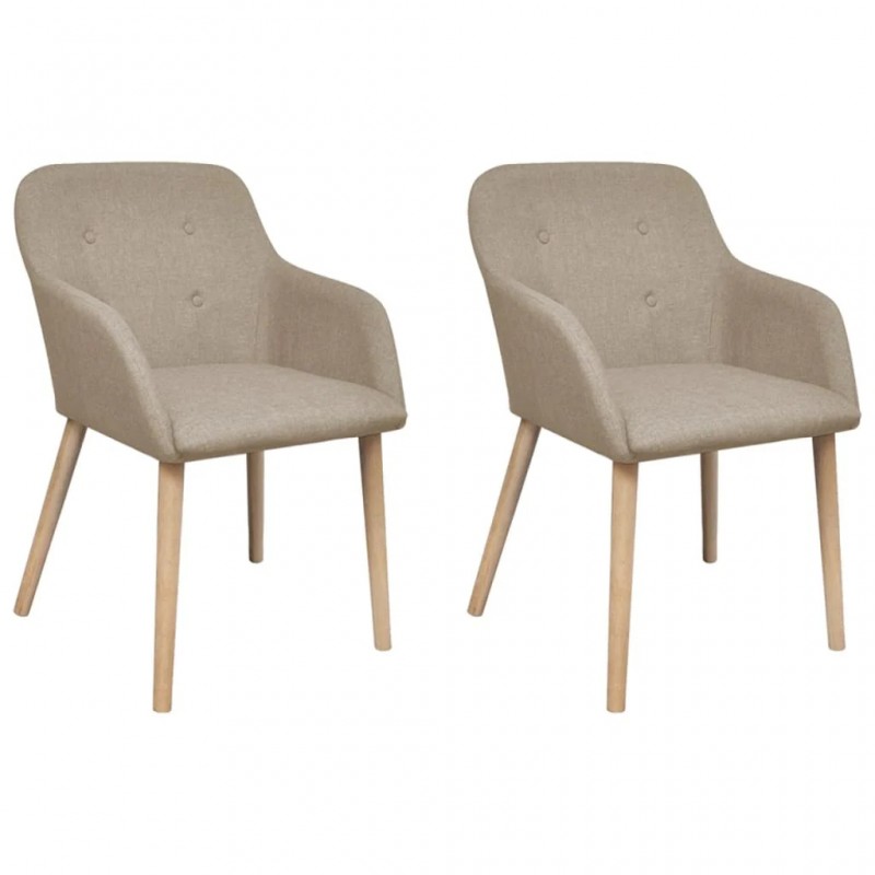 Dining Chairs 2 pcs Beige Fabric and Solid Oak Wood